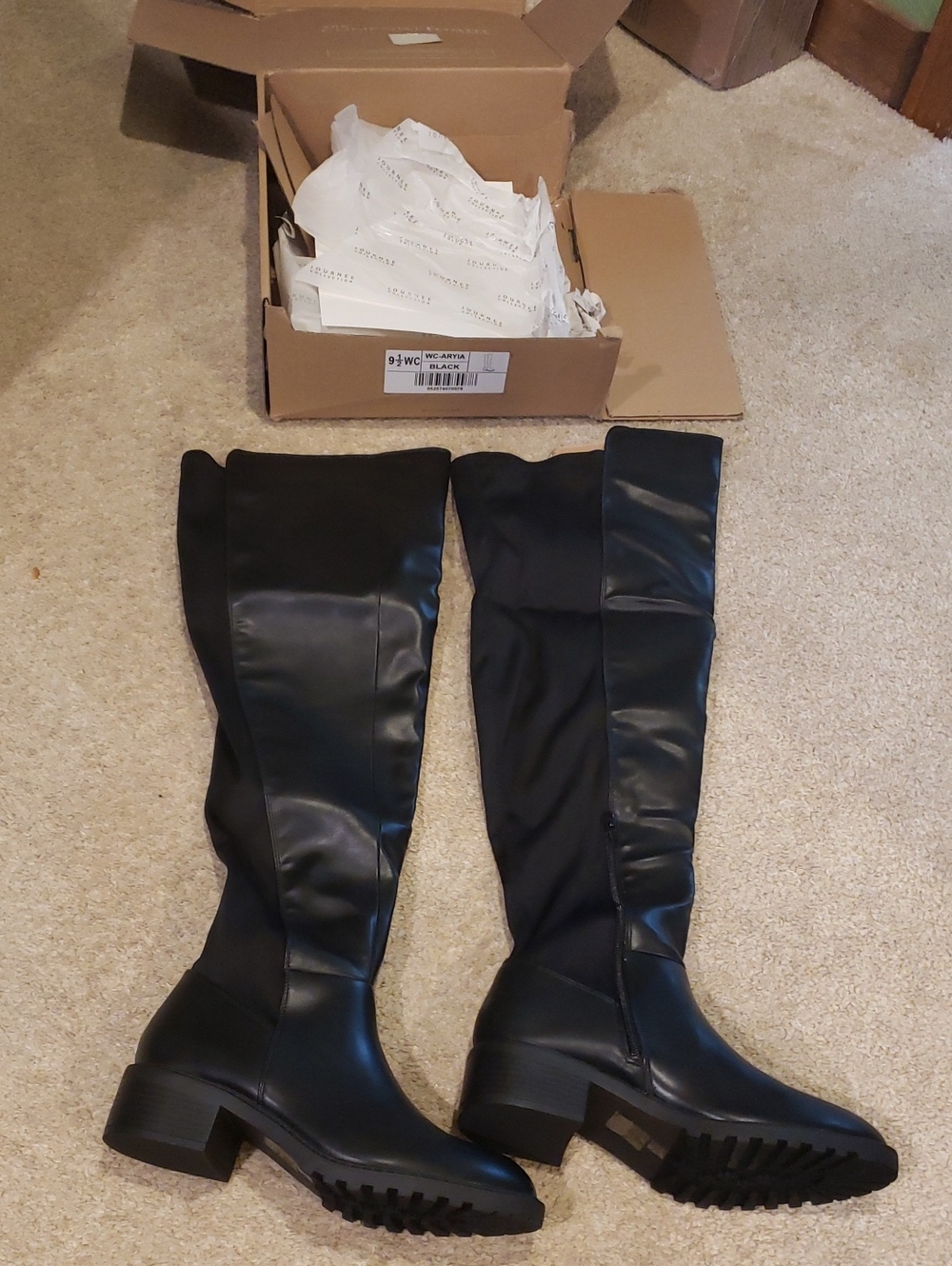 Journee Collection Black Over-the-Knee Lug Sole Boots